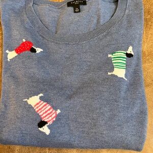 Talbots Blue Crew Neck Sweater with Dog Pattern